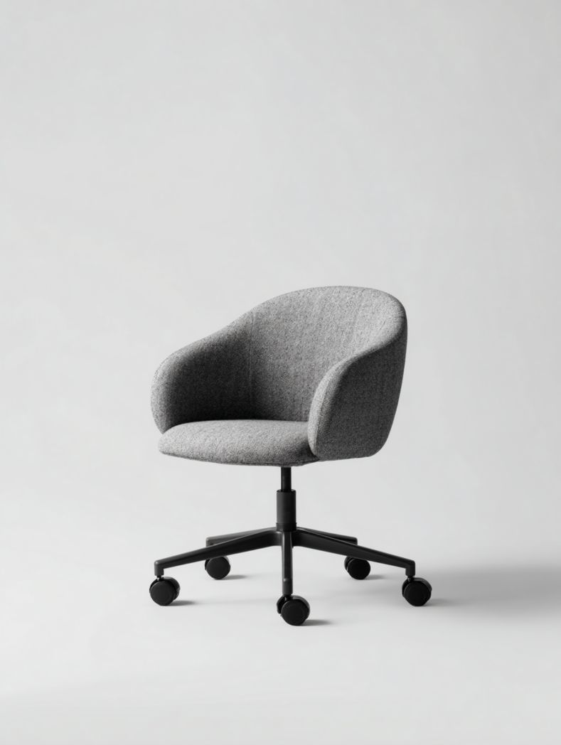 Chaise de bureau pivotante en tissu avec base noire et roulettes - Gris