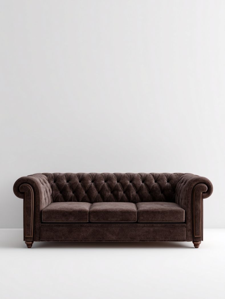 Canapé trois places en velours marron foncé