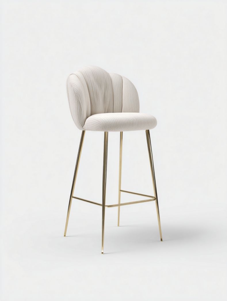 Tabouret de bar en tissu beige clair avec cadre doré élégant