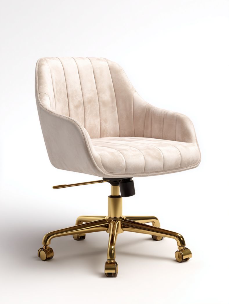 Méridienne pivotante avec piètement velours doré et roulette – beige