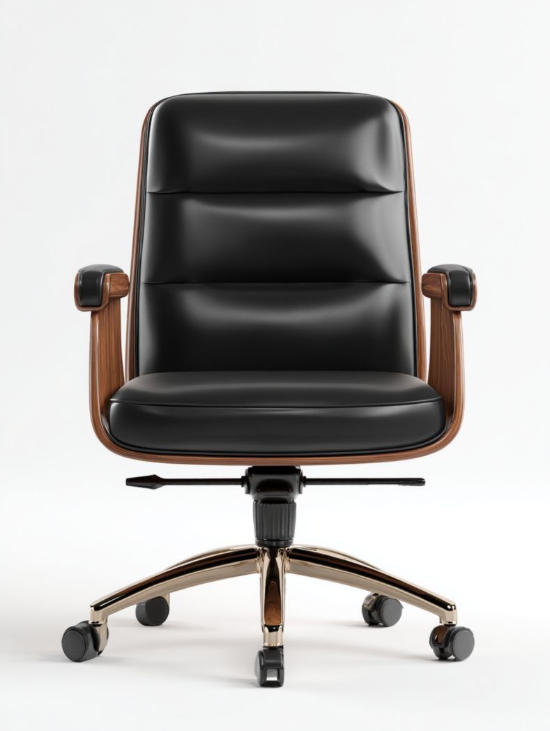 Chaise de bureau pivotante en similicuir, structure en bois massif, base en métal - Noir