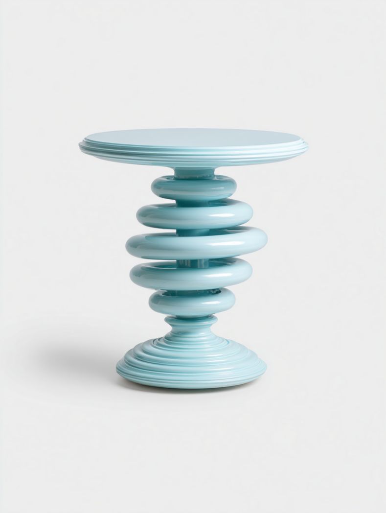 Table d'appoint ronde en bois bleu clair