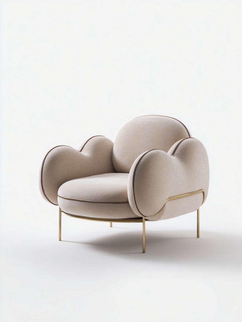 Chaise longue en tissu beige avec pieds en métal doré