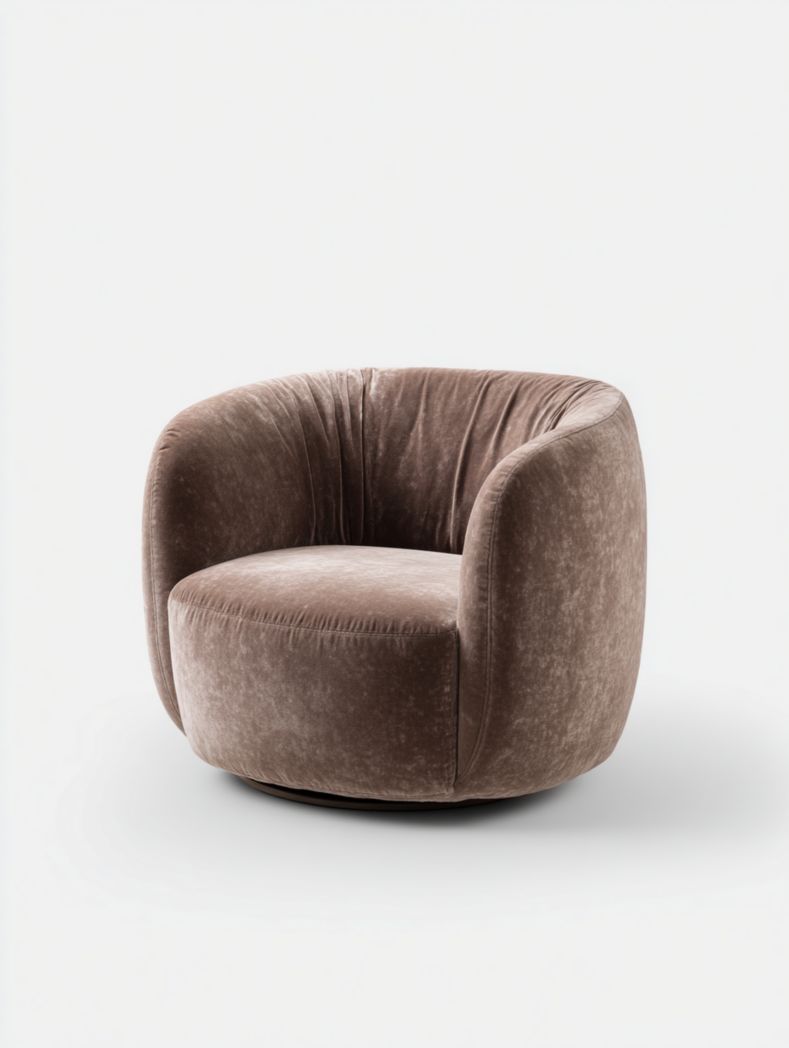 Fauteuil pivotant en velours marron