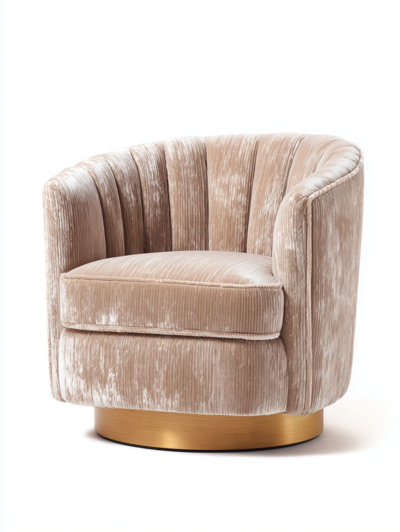 Chaise longue en tissu champagne avec base pivotante dorée