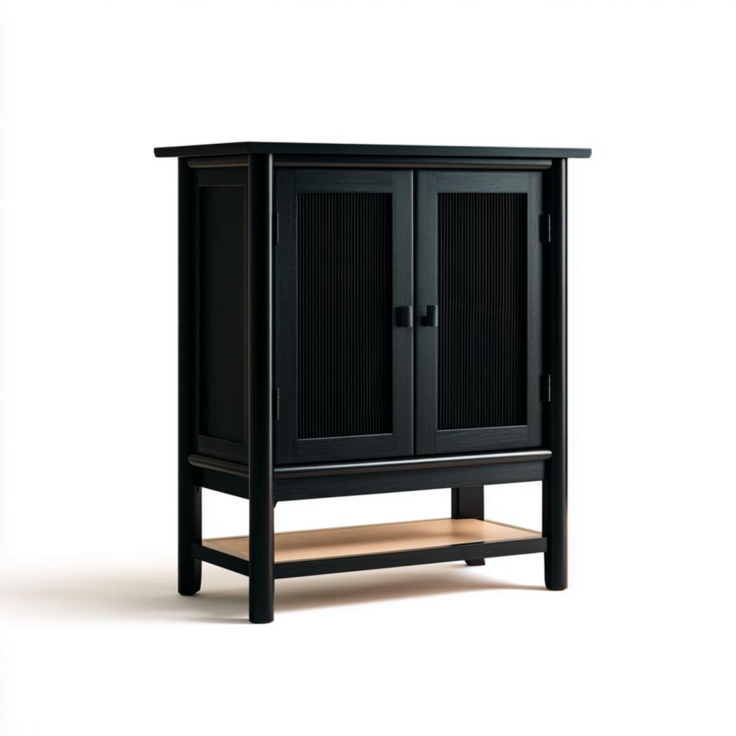 Buffet en bois noir avec deux portes et étagère inférieure en bois marron clair