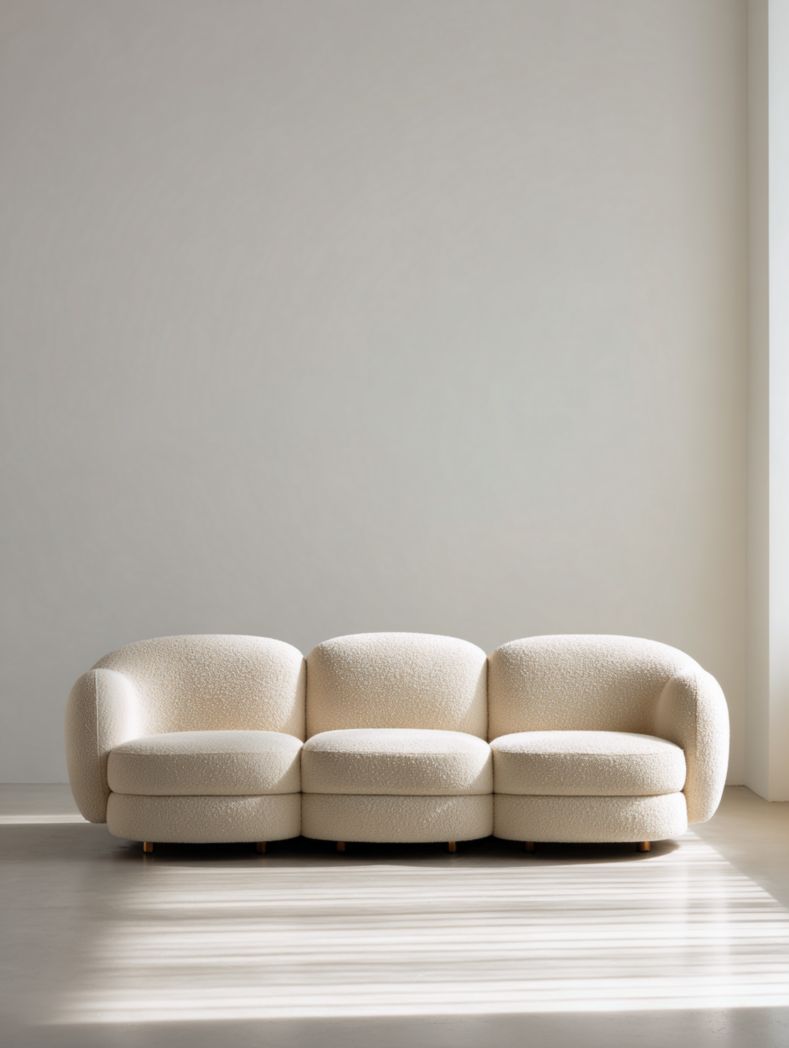 Canapé trois places en tissu beige clair