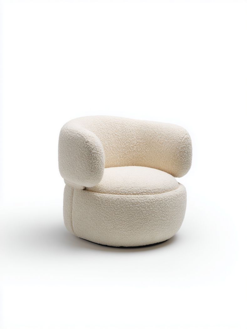 Chaise longue ronde blanc cassé en tissu bouclé
