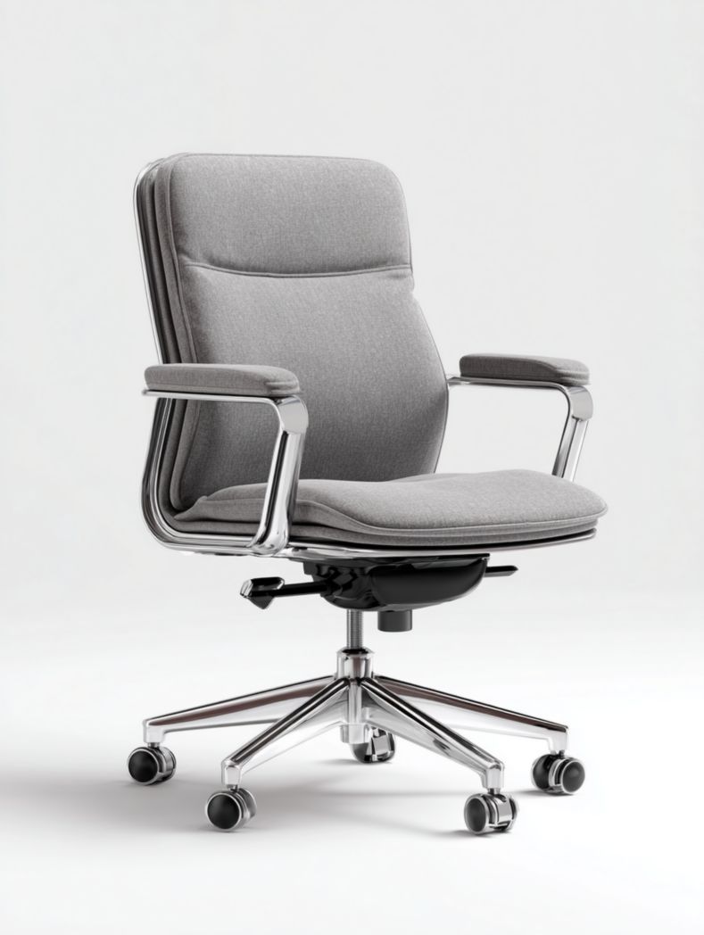 Chaise de bureau ergonomique en tissu gris avec base en métal réglable