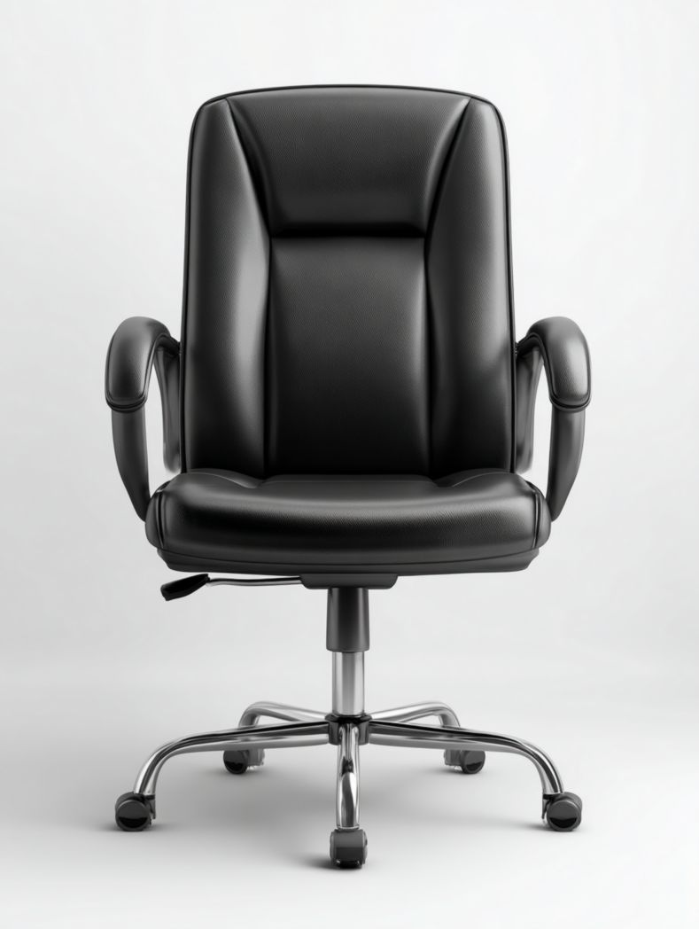 Chaise de bureau pivotante en similicuir noir avec base en métal