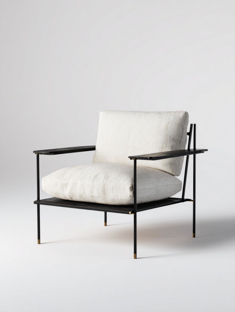 Chaise longue avec coussins et assise en tissu beige