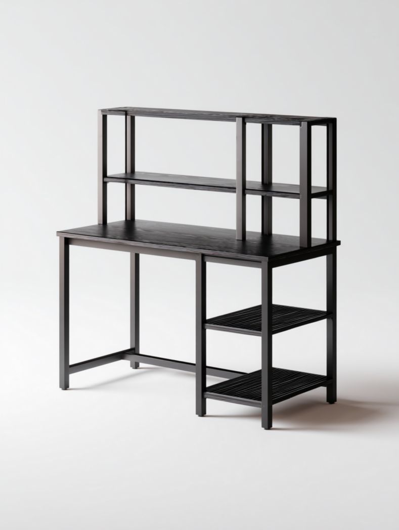 Bureau avec étagères en bois massif et structure en métal