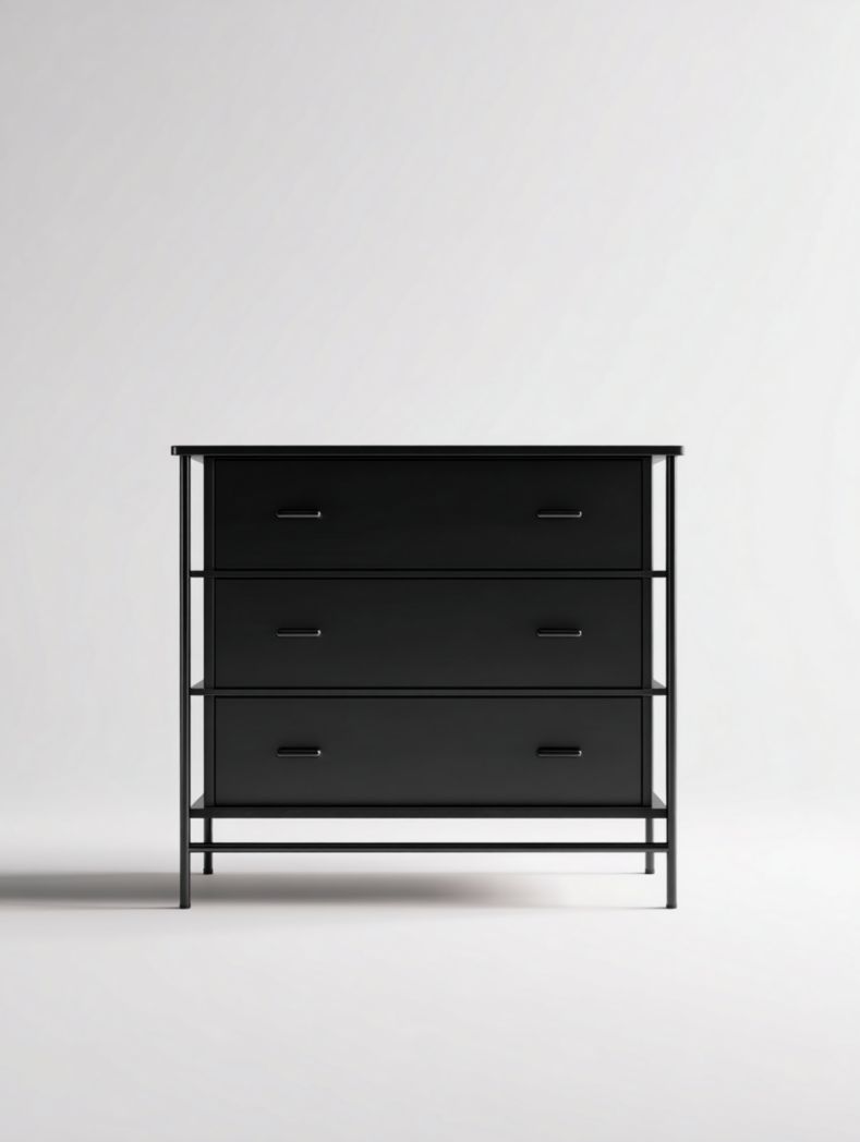 Armoire de rangement à trois tiroirs en métal noir de style industriel