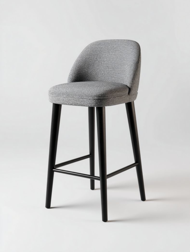 Tabouret de bar gris avec cadre noir et repose-pieds en métal