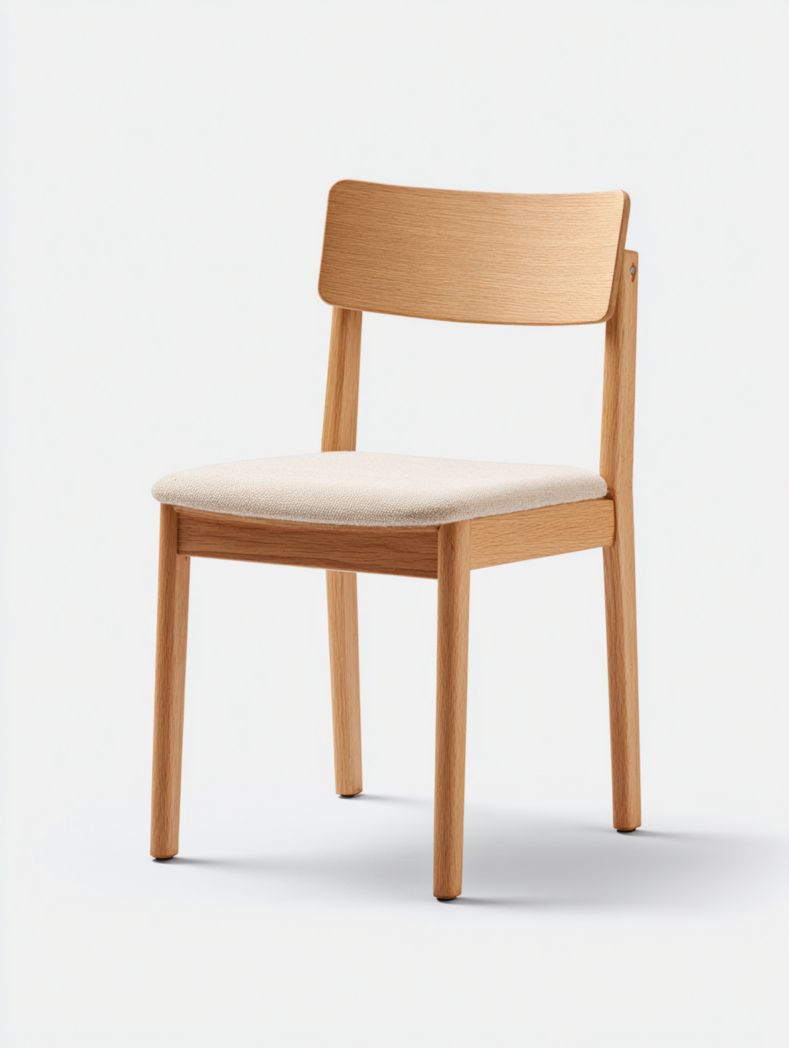 Chaise en bois massif avec dossier et assise en tissu