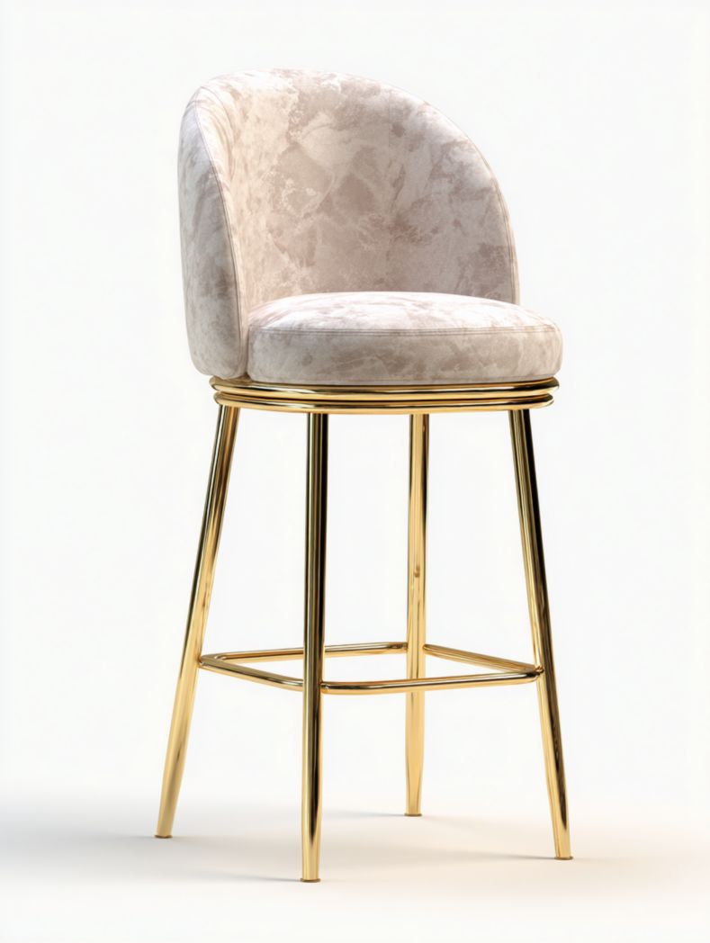 Tabouret de bar en tissu beige avec structure en métal