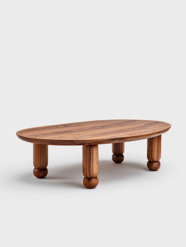 Table basse en bois massif avec pieds ronds, marron clair