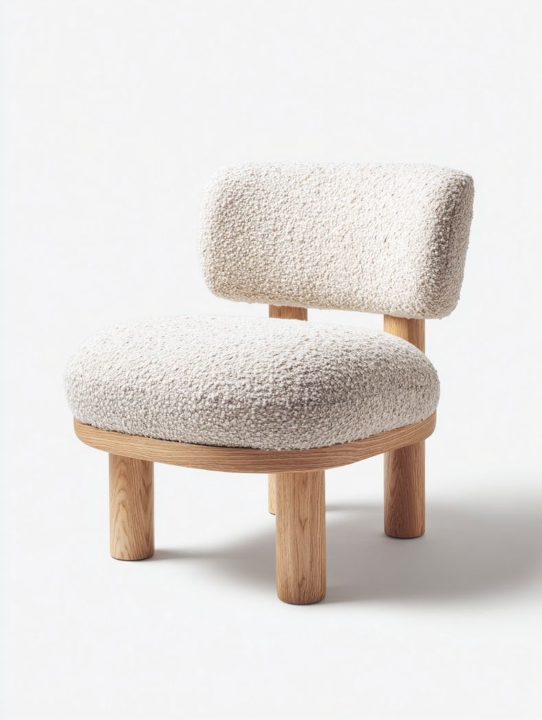 Chaise longue blanc cassé avec structure et pieds en bois marron clair