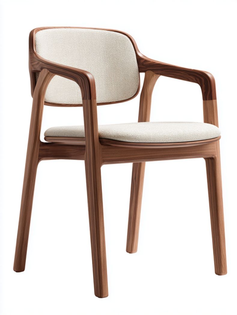 chaise avec accoudoirs en tissu beige et marron clair