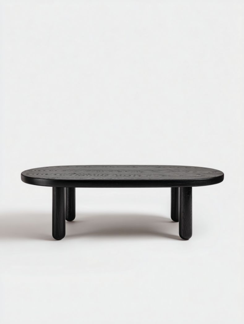 Table basse ovale en bois massif, noire