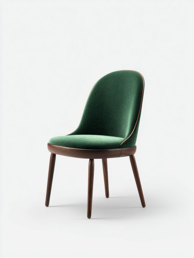 Chaise en bois massif avec dossier et assise en tissu vert