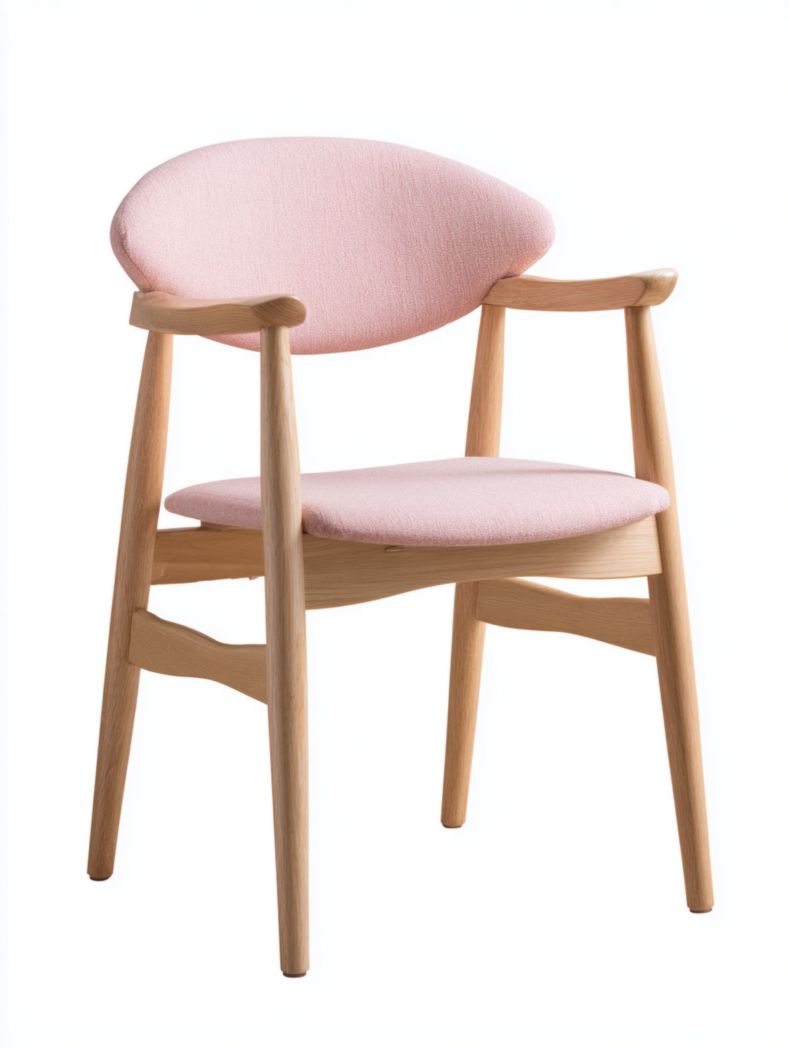 Chaise en bois massif avec accoudoirs et assise en tissu rose