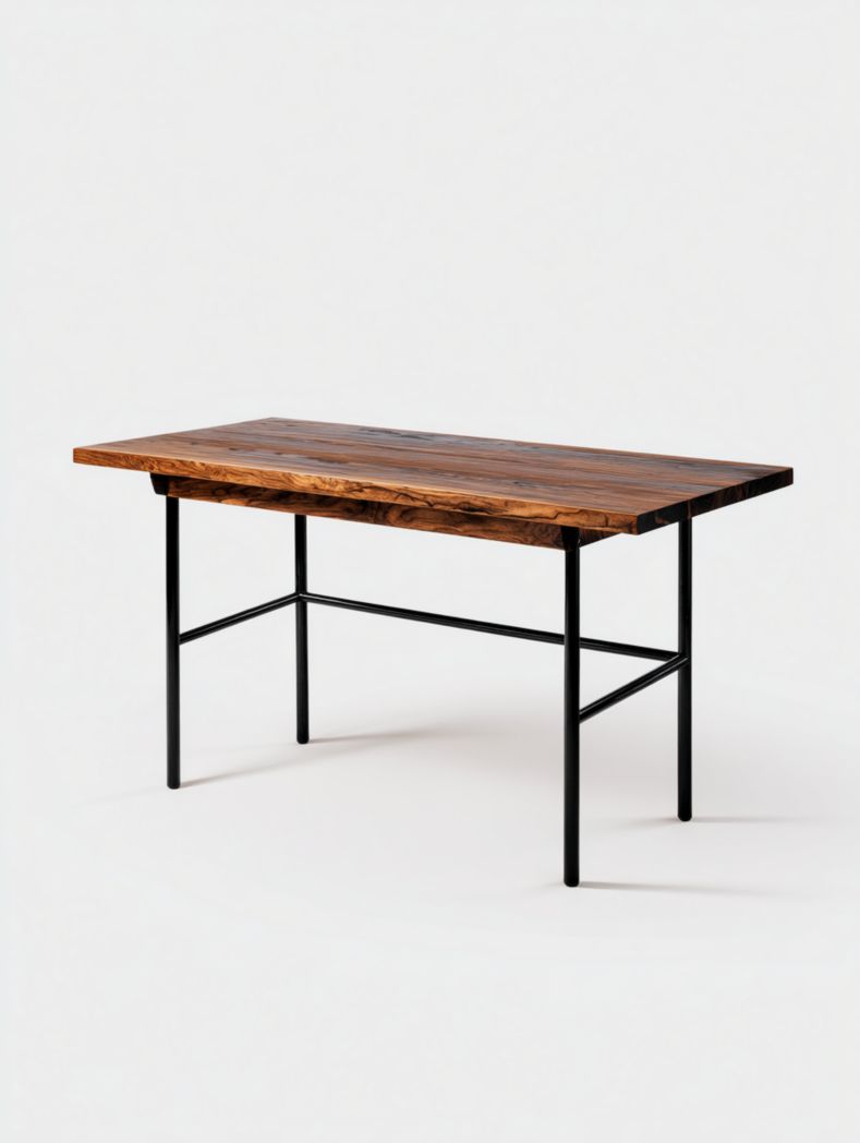 Bureau avec plateau en bois massif et structure en métal