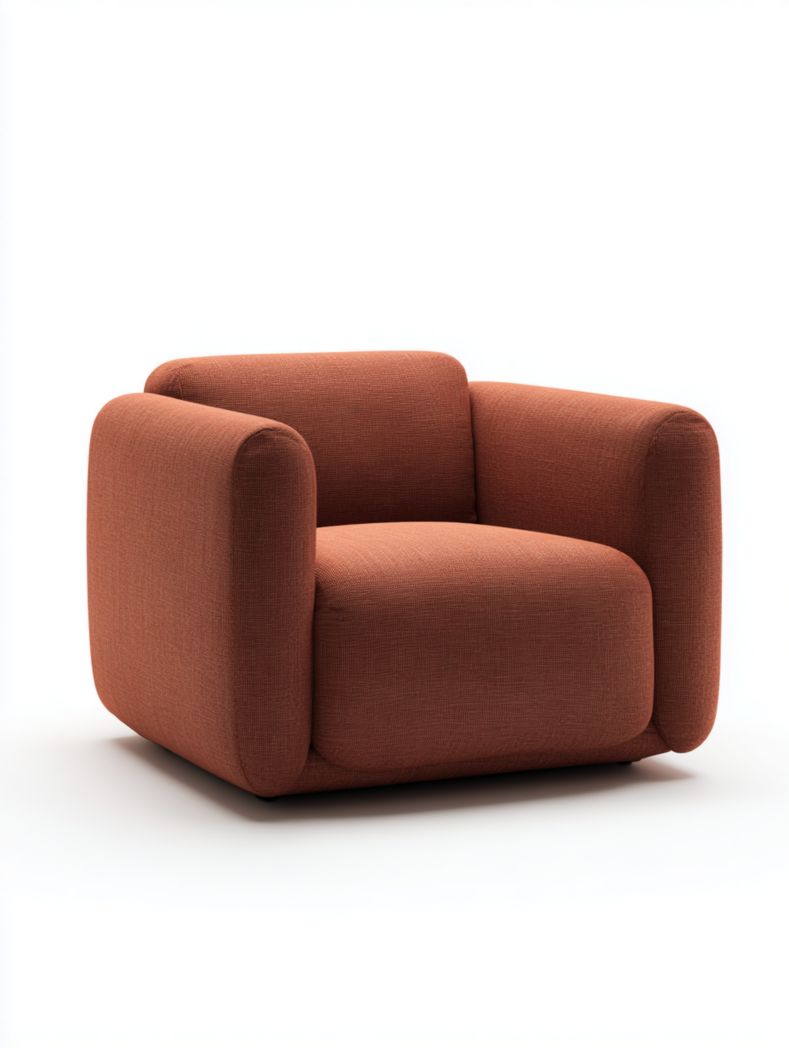 Grand fauteuil de salon en tissu terracotta