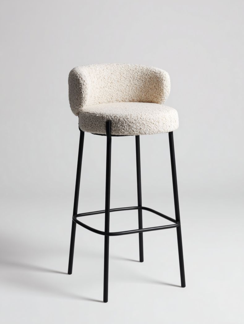 Tabouret de bar en tissu éponge beige avec cadre noir