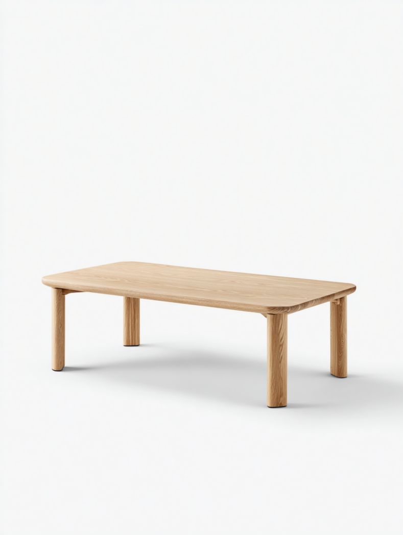 Table basse rectangulaire en bois massif, marron clair