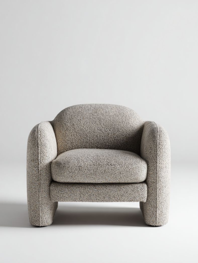 Grand fauteuil de salon en tissu gris clair