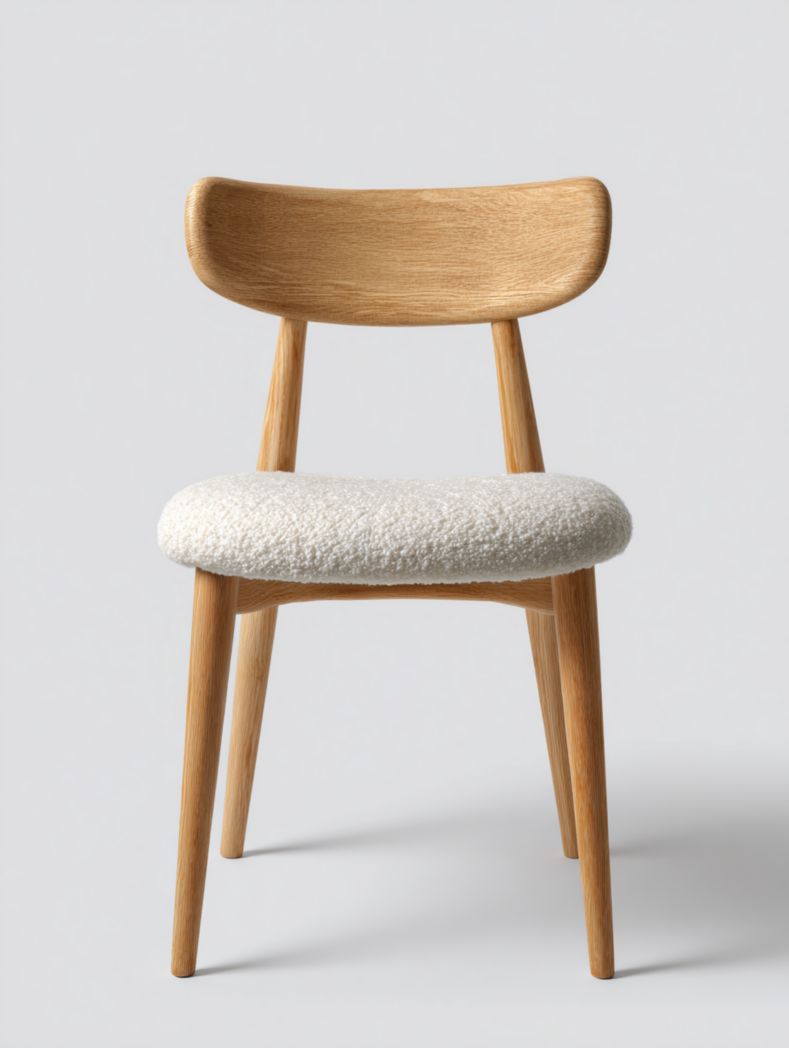 Chaise en bois massif avec assise en tissu beige