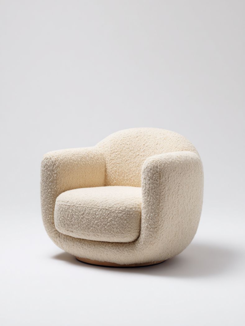 Fauteuil pivotant en tissu éponge blanc cassé avec base noire