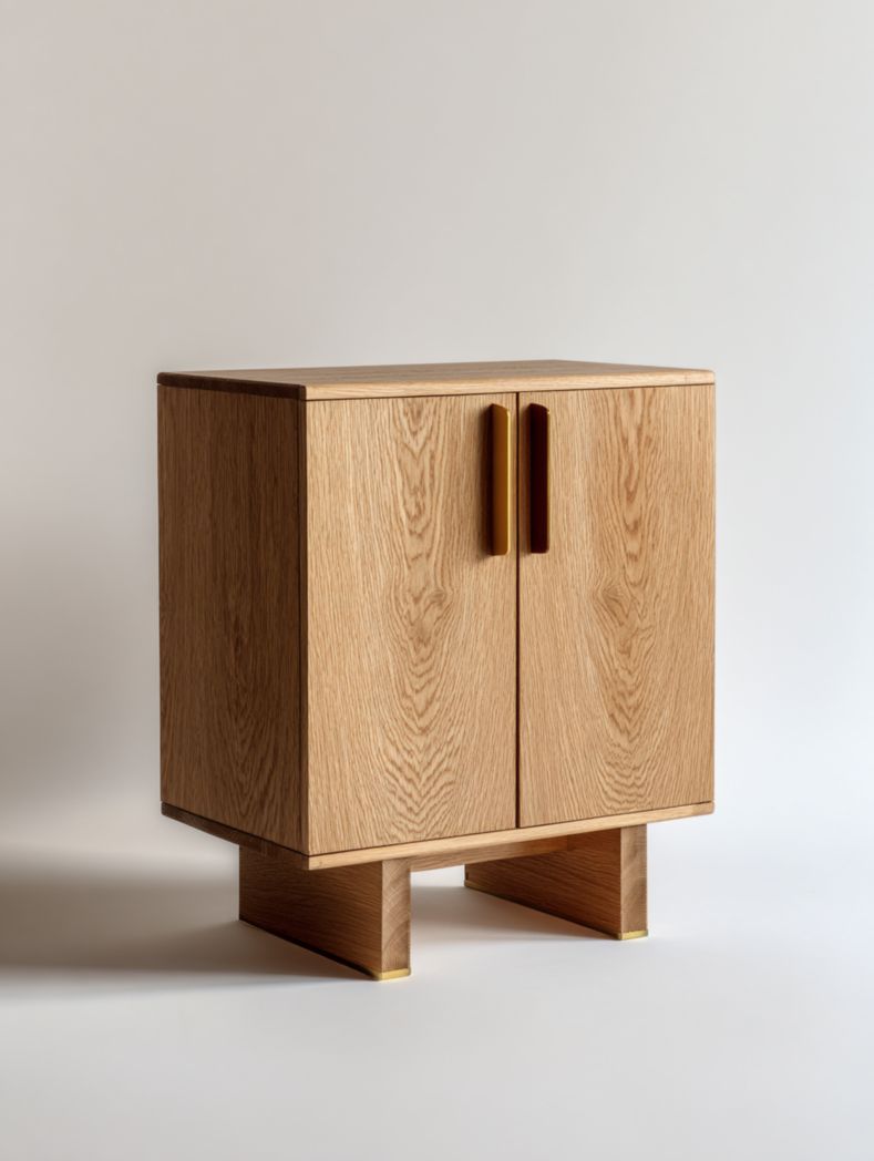 Buffet à deux portes marron clair, meuble de rangement en bois massif