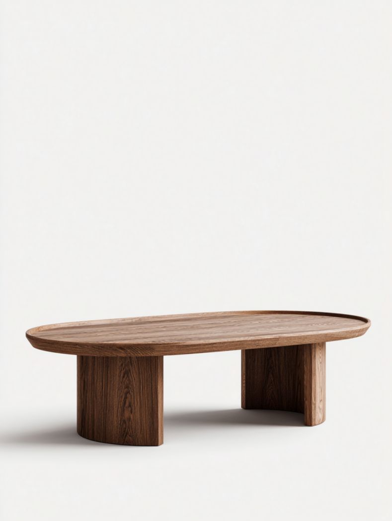 Table basse ovale en bois massif, marron foncé