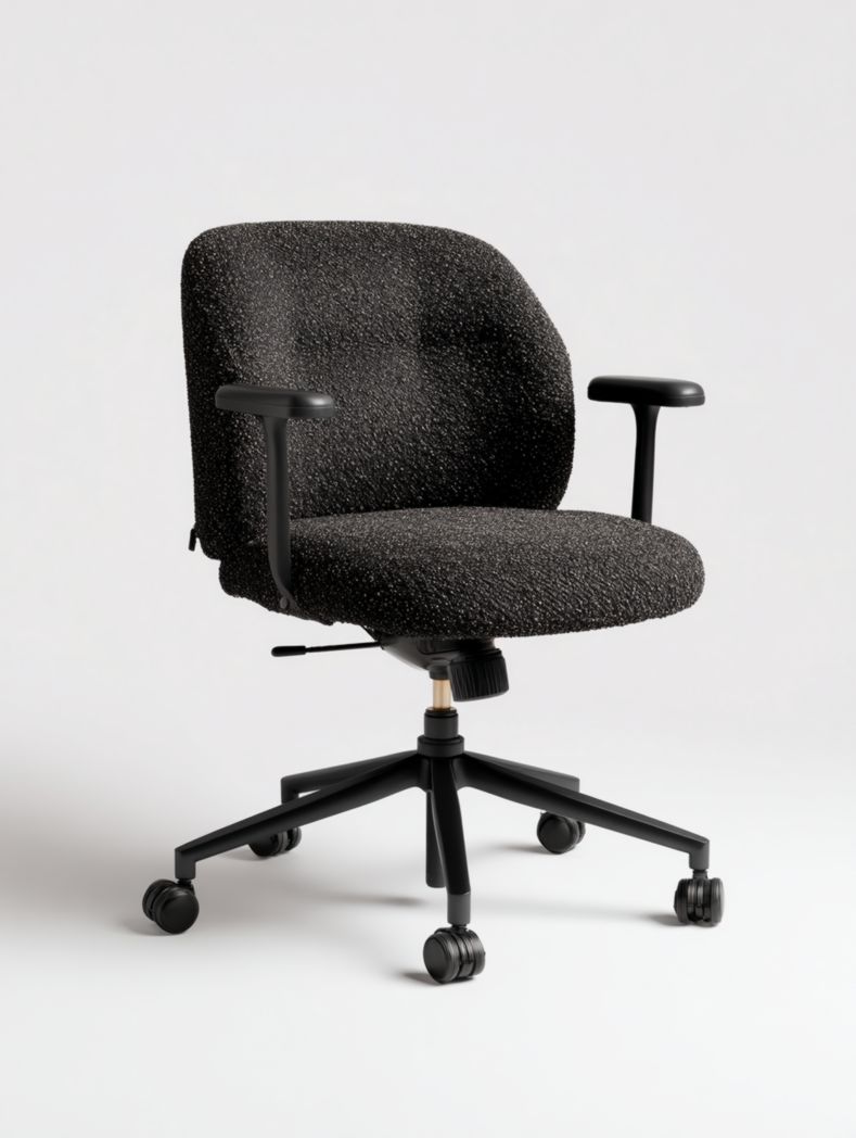 Chaise de bureau pivotante en tissu avec base et accoudoirs noirs - Noir