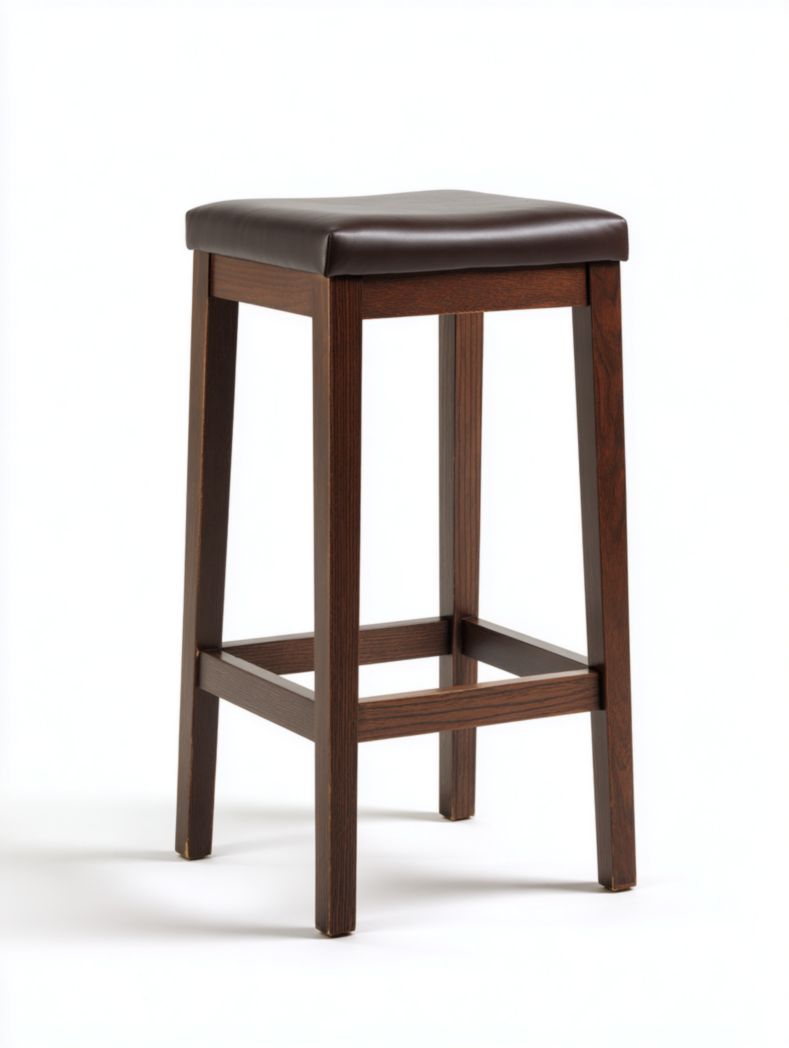 Tabouret de bar en similicuir marron foncé avec cadre en bois