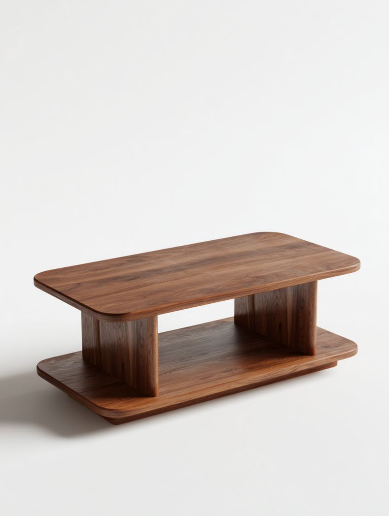 Table basse rectangulaire à double couche, en bois massif, marron foncé