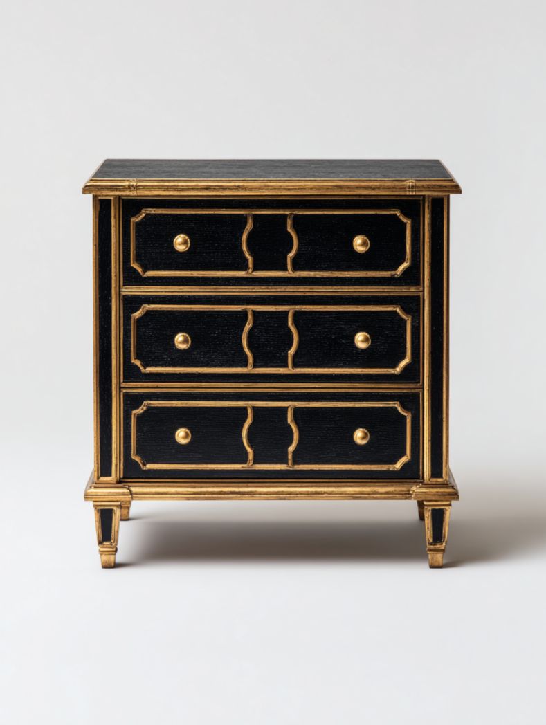 Armoire de rangement à trois tiroirs en or noir