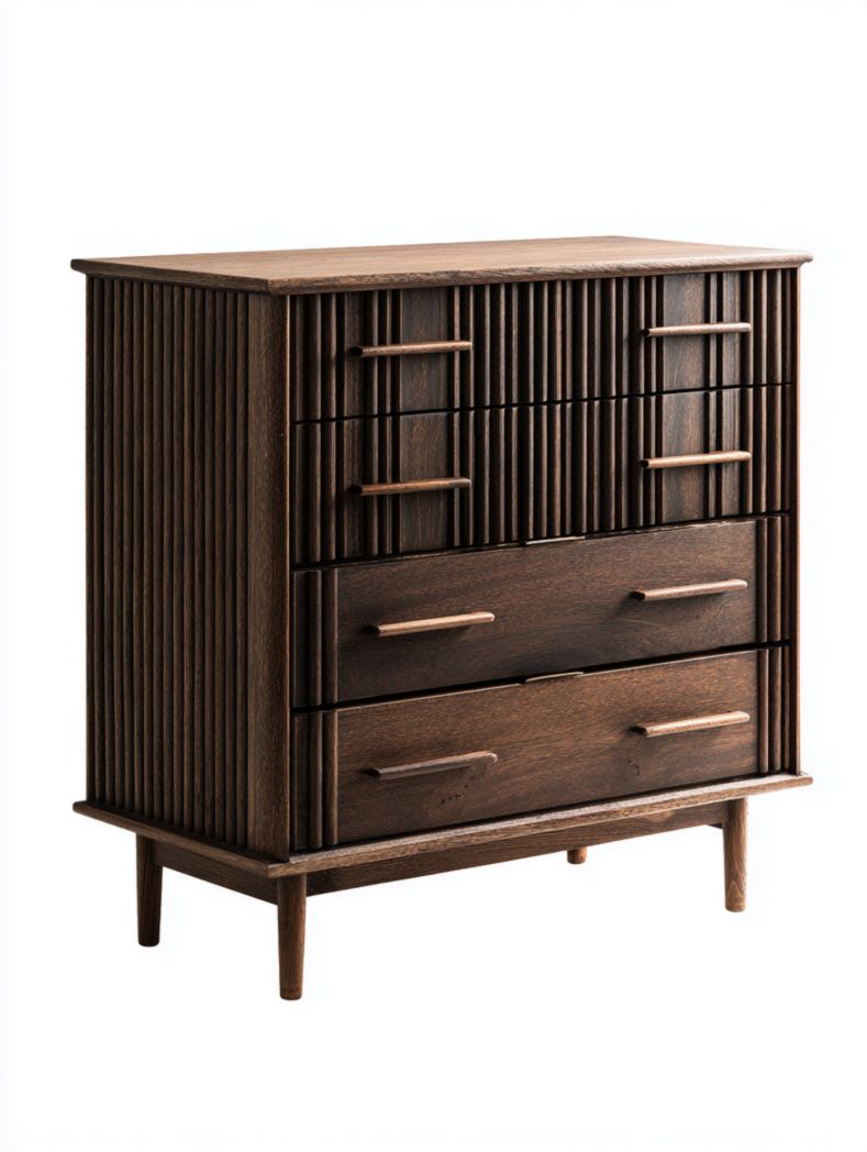 Commode de rangement à quatre tiroirs à motif vertical marron foncé