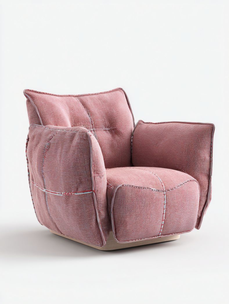 Grand fauteuil de salon rembourré rose