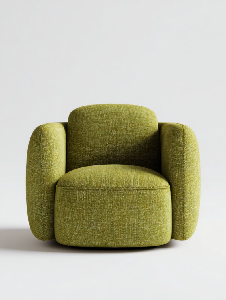 Grand fauteuil de salon en tissu vert olive