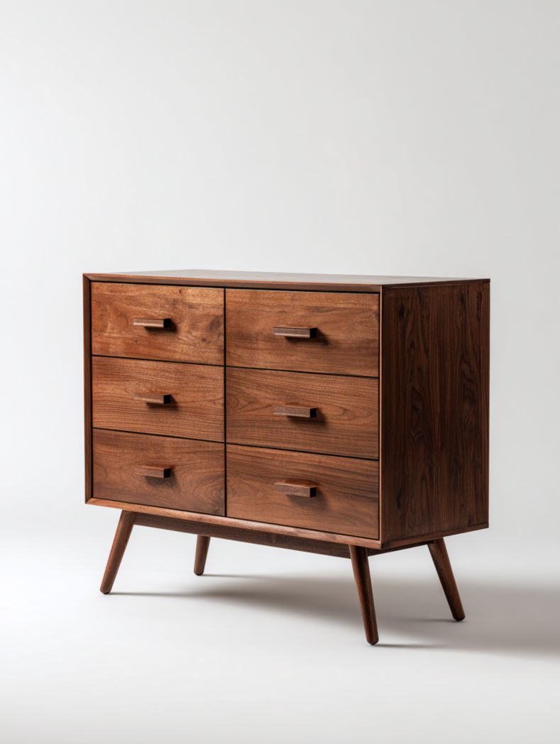 Commode de rangement à six tiroirs en noyer massif