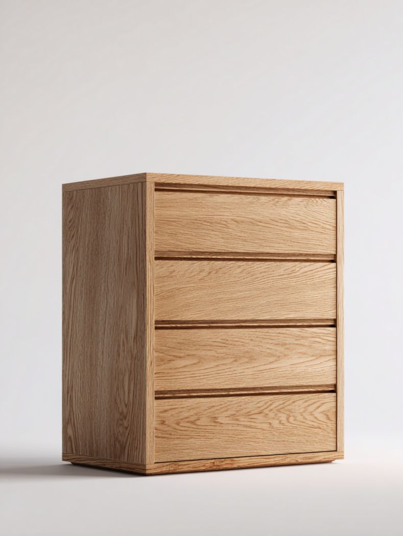 Armoire de rangement à quatre tiroirs en bois massif marron clair