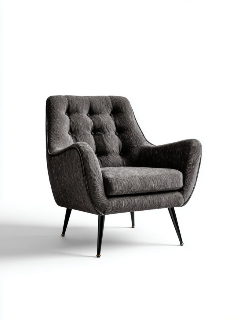 Grande chaise longue en tissu gris foncé avec dossier capitonné