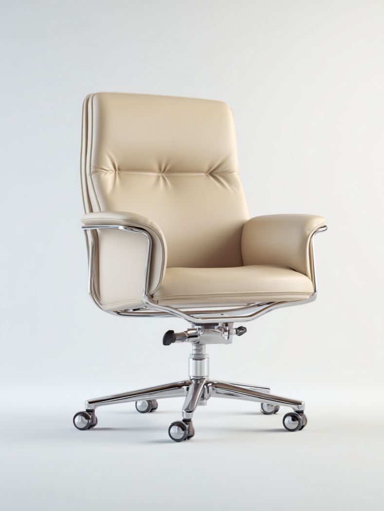 Chaise de bureau pivotante en similicuir avec base en aluminium et roulettes - Beige