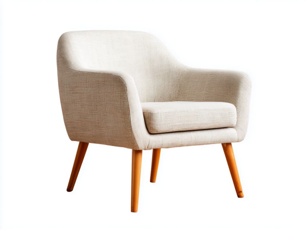 Fauteuil en tissu mélangé en lin beige avec pieds en bois