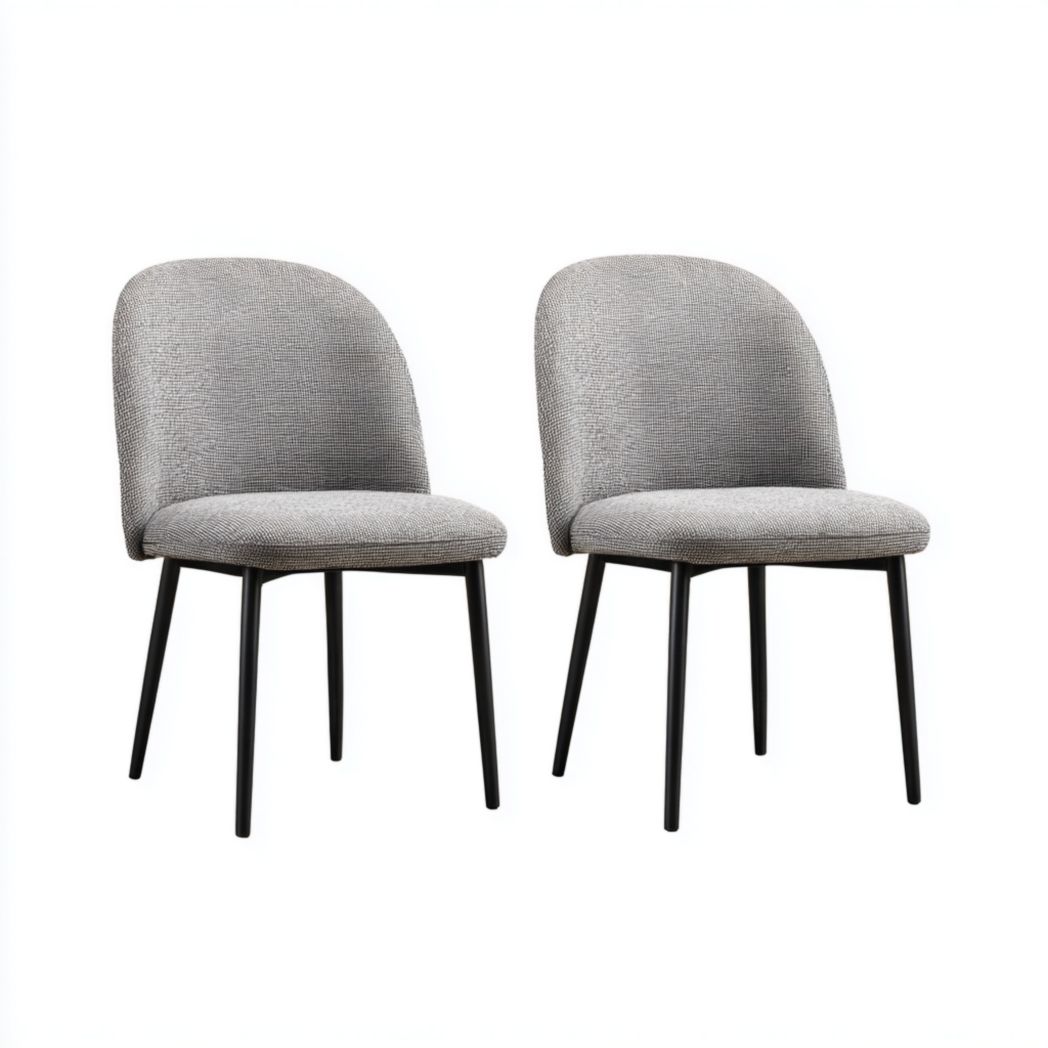 Lot de 2 chaises à manger en tissu mélangé en lin gris, pieds en métal noir