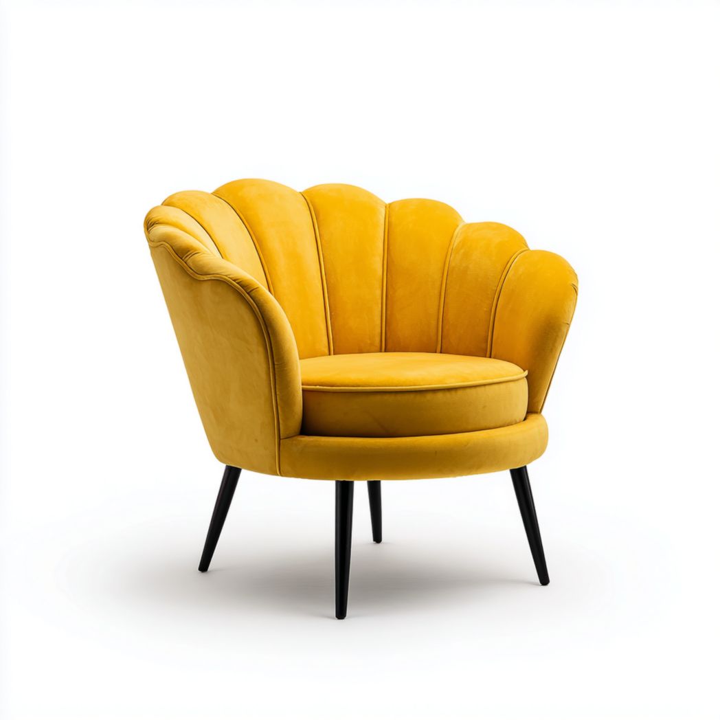 Fauteuil en velours jaune avec pieds en métal noir