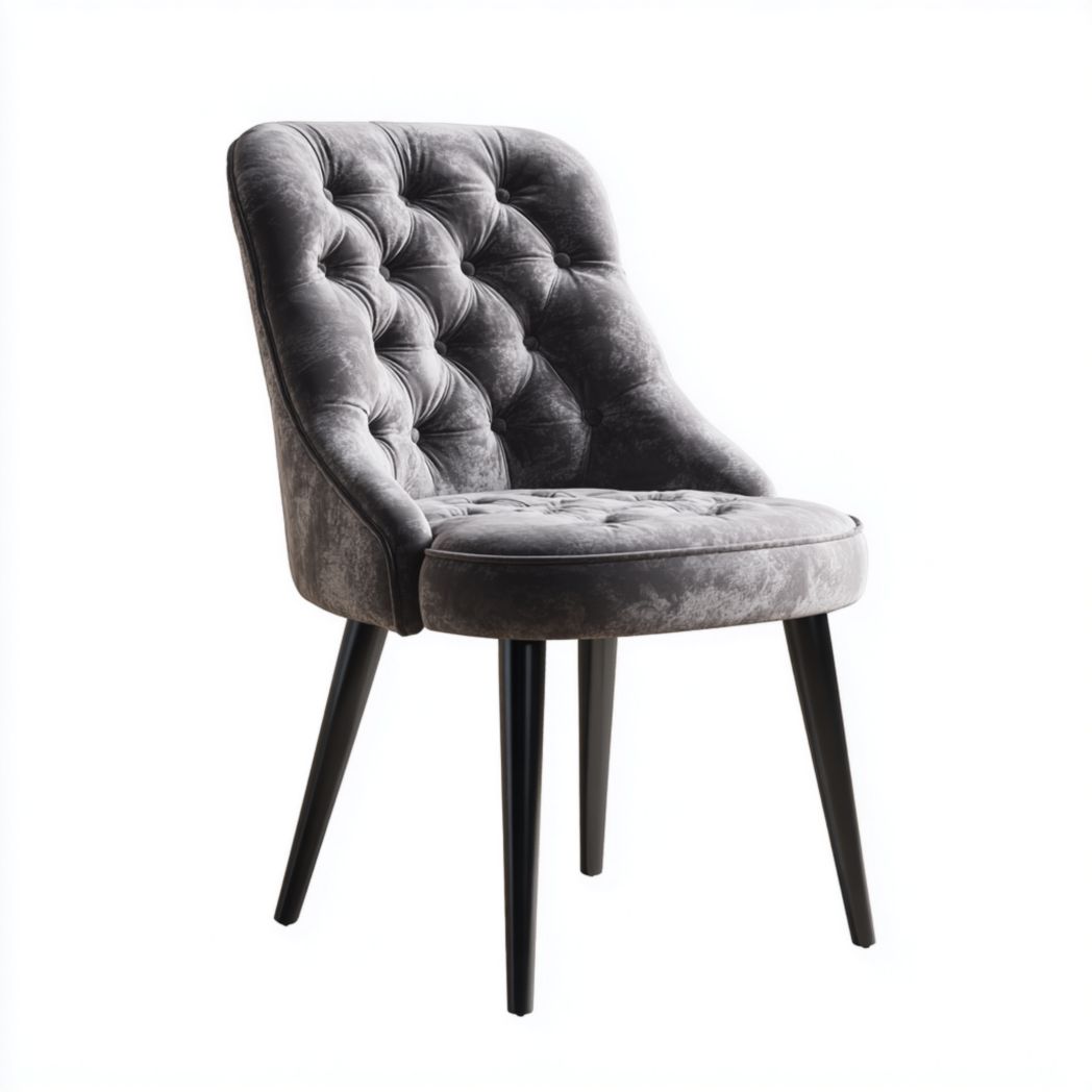 Chaise à manger en velours gris foncé, pieds métalliques noirs